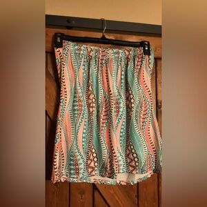 Patterned Elastic-Waist Tube Skirt or sleeveless top in Teal and Coral